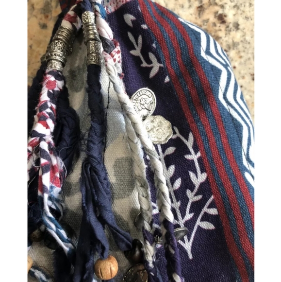 Free People X Brenda Knight Road Trippin Fringed Beaded Shoulder Bag  Blue Multi - Picture 6 of 13